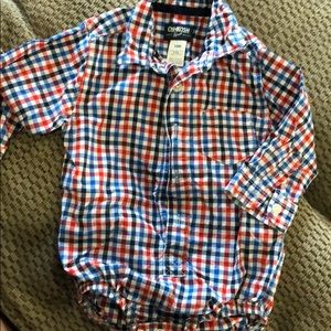 Red white blue and navy button up onesie